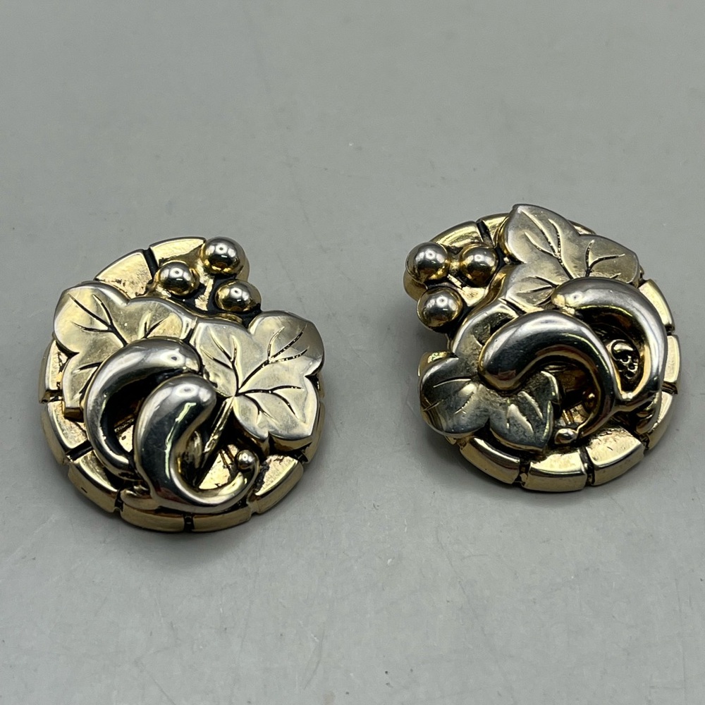 Vintage Gold Berry Clip On Earrings -Antique Statement- Retro Jewelry